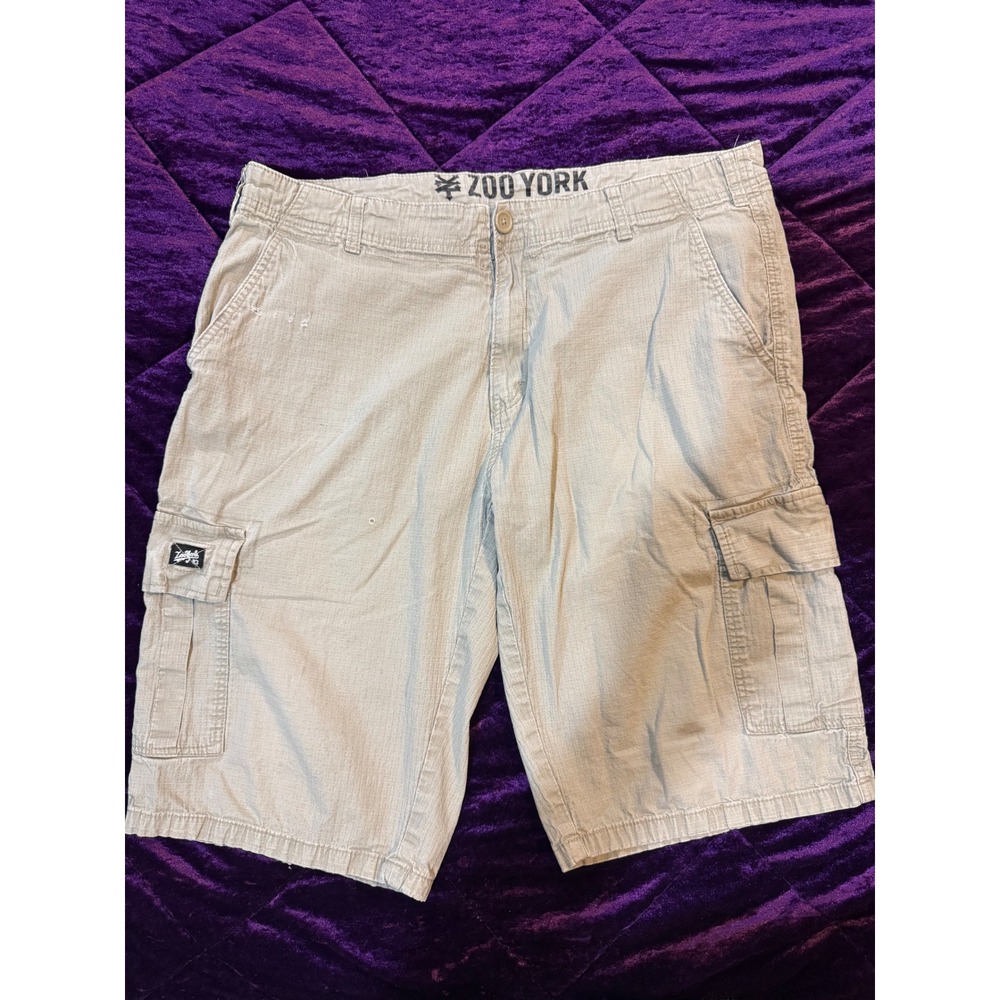 Zoo York Mens 36 Baggy Cargo Shorts Khaki Ripstop Y2K Skate Streetwear